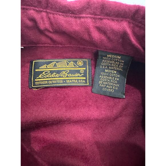 Eddie Bauer Men's Medium 16517 Heavy Flannel Chamois Burgundy Outdoor Shirt - Picture 10 of 11
